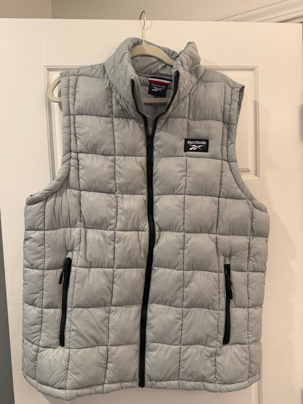 Reebok Light Gray Quilted Puffer Vest with Black Trim